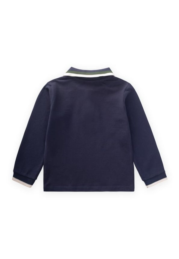 Long Sleeve Polo Collar T-Shirt for Ages 2-14 Navy Blue