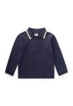 Long Sleeve Polo Collar T-Shirt for Ages 2-14 Navy Blue