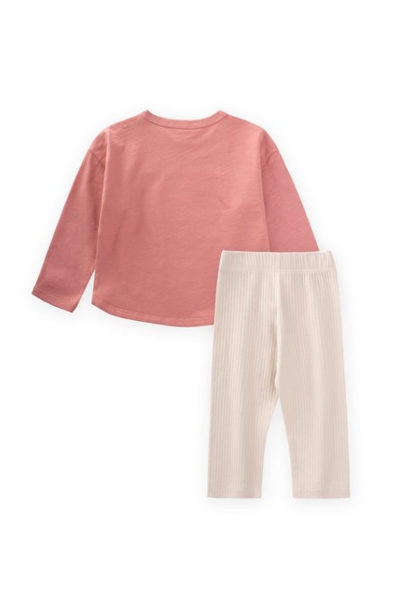 Long Sleeve Printed T-Shirt Set for Ages 1-5 in Pink