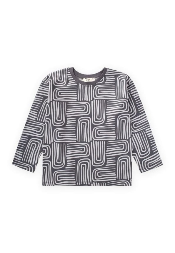 Long Sleeve Patterned T-Shirt for Ages 3-12 - Anthracite