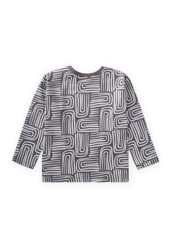 Long Sleeve Patterned T-Shirt for Ages 3-12 - Anthracite