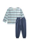 Striped Long Sleeve T-Shirt Set for Ages 2-12 in Turquoise and Navy