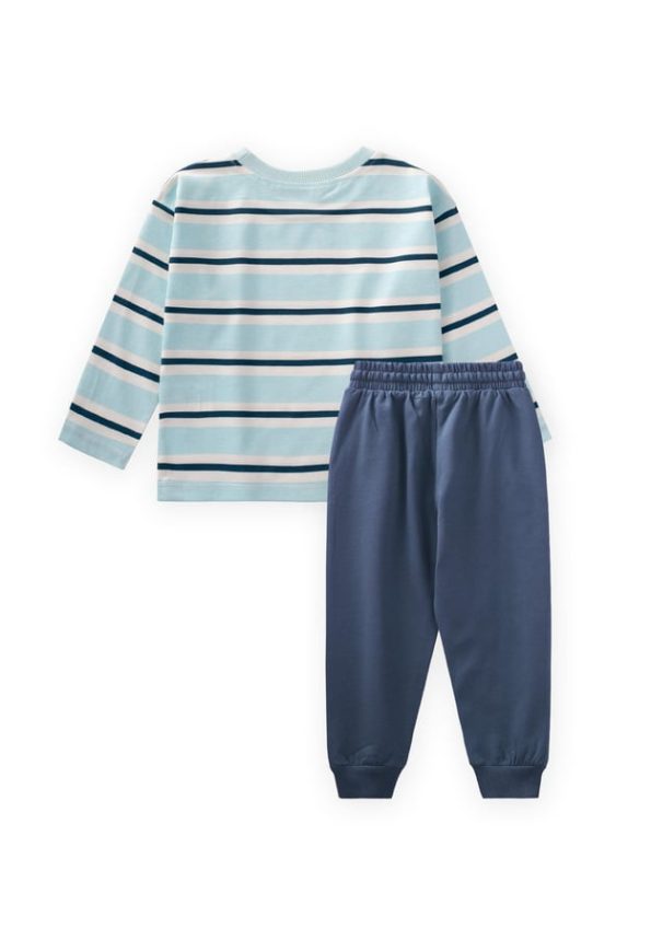 Striped Long Sleeve T-Shirt Set for Ages 2-12 in Turquoise and Navy
