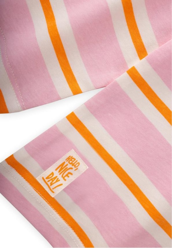 Striped Long Sleeve T-Shirt Set for Ages 2-12 Pink Orange Stripes
