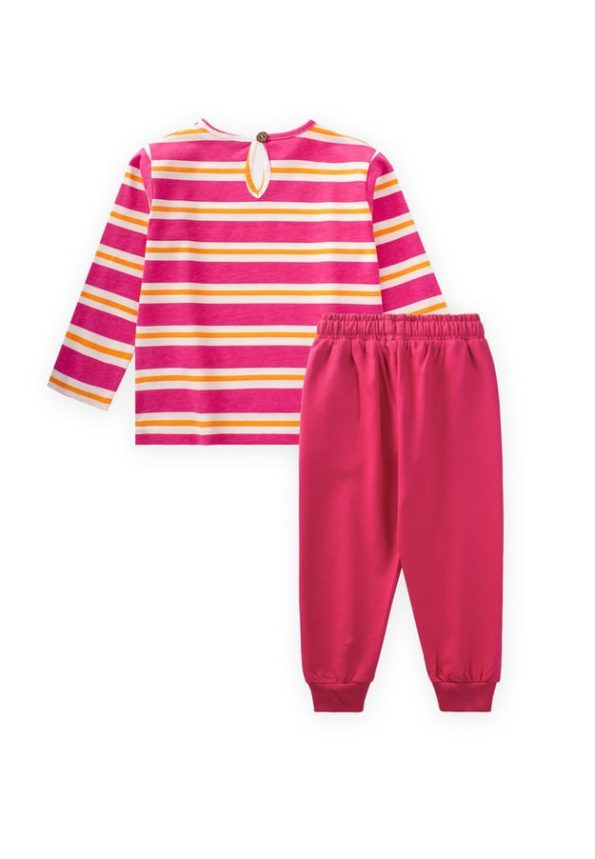 Striped Long Sleeve T-Shirt Set for Ages 2-12 in Fuchsia and Orange
