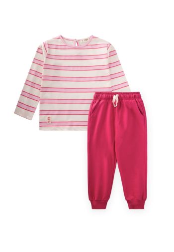 Striped Long Sleeve T-Shirt Set for Ages 2-12 in Fuchsia Pink