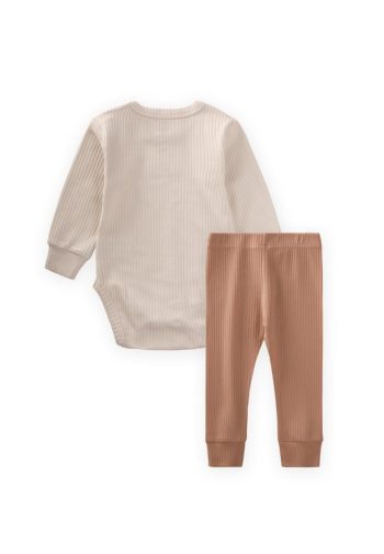 Car Embroidered Baby Set 0-3 Years Light Beige