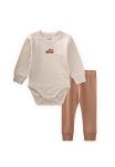Car Embroidered Baby Set 0-3 Years Light Beige