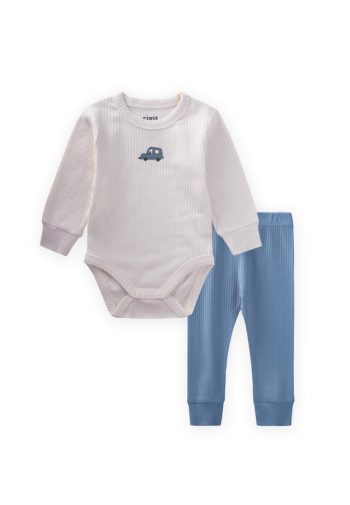 Car Embroidered Bodysuit Set for 0-3 Years Off-White