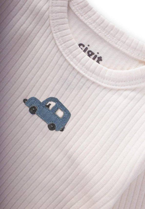 Car Embroidered Bodysuit Set for 0-3 Years Off-White