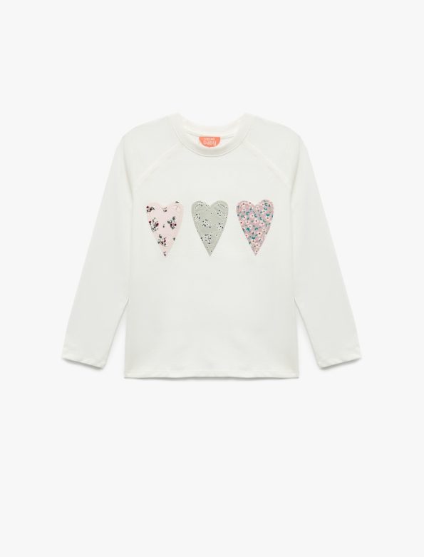 Girls' Cotton Long Sleeve Appliqué Detail T-Shirt
