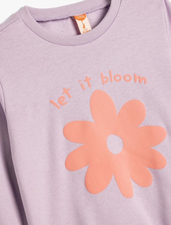 Girls' Floral Print Long Sleeve Cotton Sweatshirt