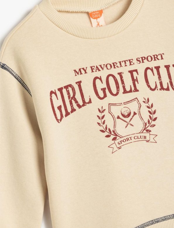 Girls' Long Sleeve Slogan Print Crew Neck Cotton Sweatshirt