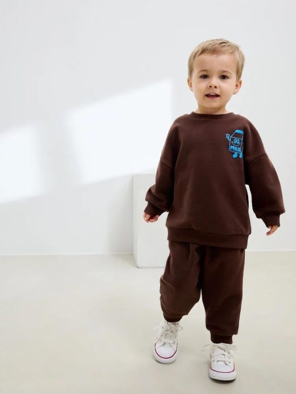 Boys' Cotton Brown Choco Milk Printed Tracksuit - Comfortable Everyday Style