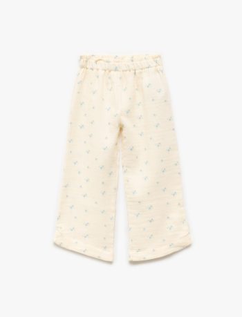 Girls' Cotton Floral Muslin Wide Leg Pants