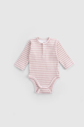 Adjustable Snaps Modal Baby Bodysuit Long Sleeve Pink