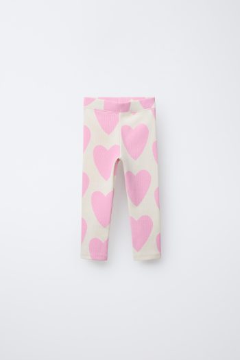 Girls' Cotton Ecru Pink Heart Print Sweatshirt and Leggings Set - Love