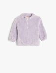 Girls' Baby Long Sleeve Zipper Detail Basic Plush Sweatshirt