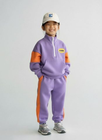 Unisex Kids Cotton Lilac Orange Cool Printed Tracksuit Set