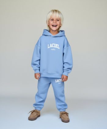 Unisex Kids Cotton Blue Laciel Printed Hoodie and Sweatpants Set
