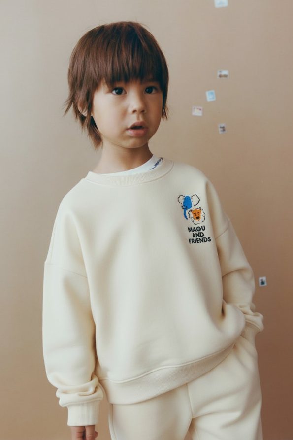 Unisex Kids Cotton Ecru Magu and Friends Printed Sweatshirt and Jogger Set
