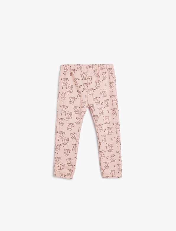 Girls' Baby Jogger Sweatpants with Elastic Waistband and Fox Print