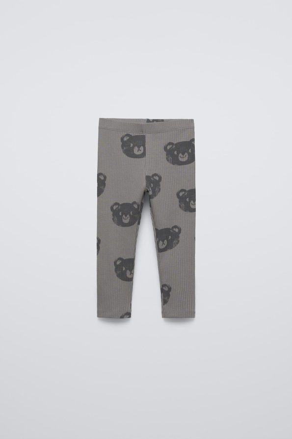 Girls' Cotton Gray Bear Print Sweatshirt and Leggings Set - Tokyo Detail