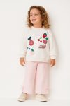 Girls' Cotton Cream Yummy Fruits Sweatshirt and Pink Bow Pants Set