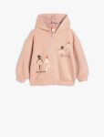 Girls' Hooded Zippered Sweatshirt with Ballerina Print