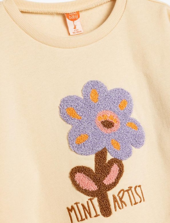 Girls' Cotton Sweatshirt with Flower Applique Detail