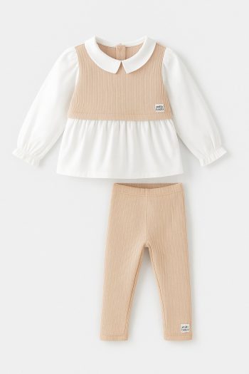 Girls' Cotton Ribbed Leggings and Shirt Set – Long Sleeve