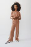 Girls' Cotton Terracotta Bow Embroidered Sweatshirt and Striped Tracksuit Set