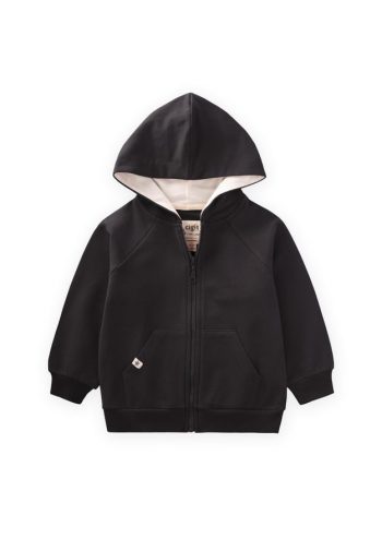 Hooded Zip-Up Cardigan for Ages 1-14 in Black