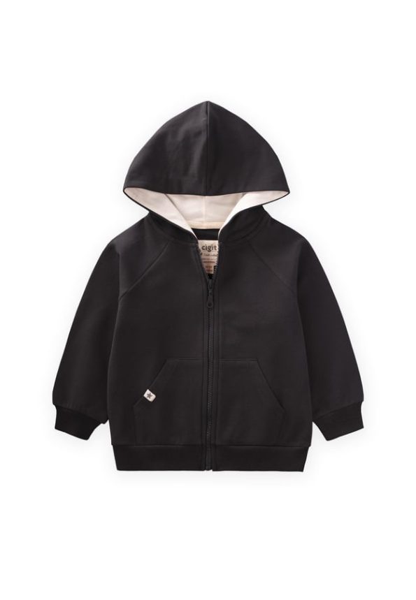 Hooded Zip-Up Cardigan for Ages 1-14 in Black