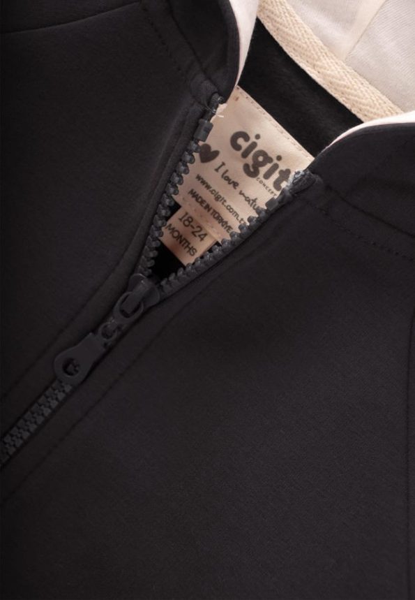 Hooded Zip-Up Cardigan for Ages 1-14 in Black