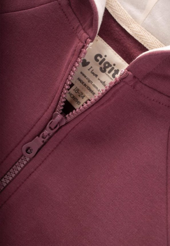 Hooded Zippered Cardigan for Ages 1-14 in Plum