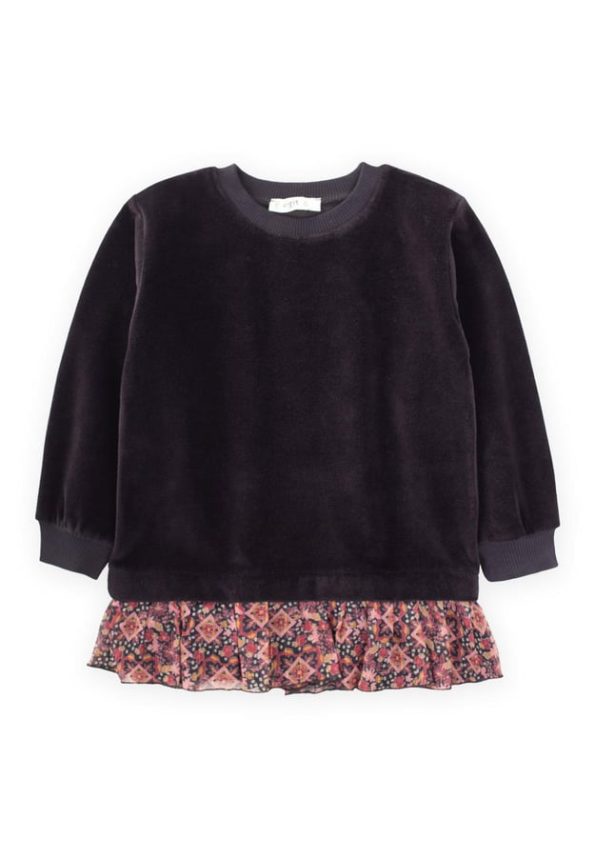 Velvet Panel Girls Sweatshirt 2-12 Years Black