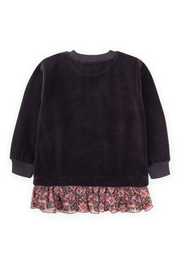 Velvet Panel Girls Sweatshirt 2-12 Years Black