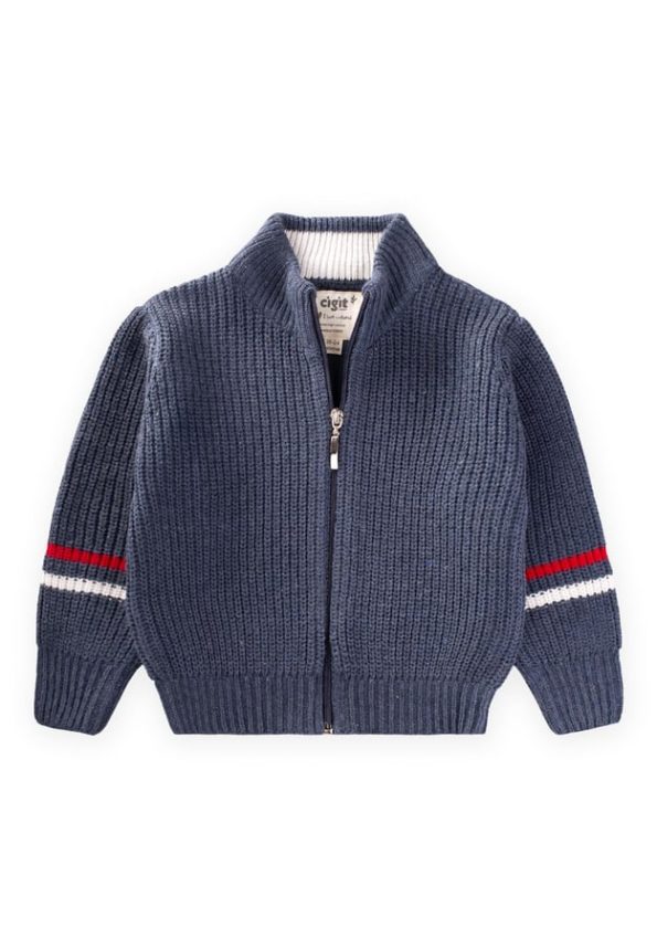 Zippered Knit Cardigan for Ages 2-9 Indigo Blue