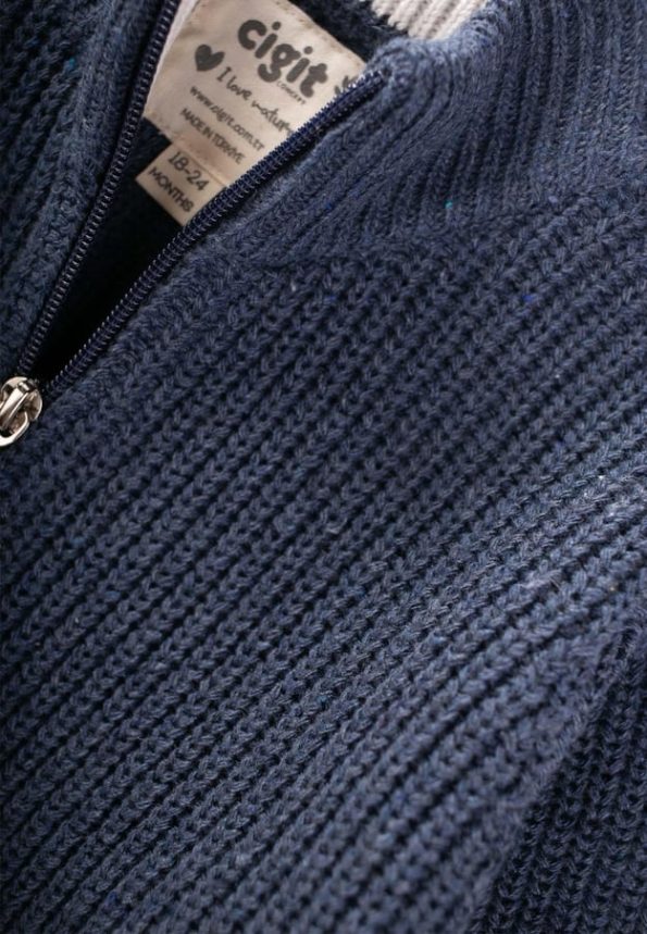 Zippered Knit Cardigan for Ages 2-9 Indigo Blue