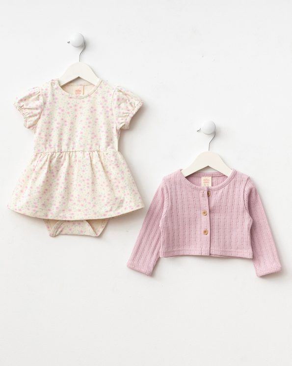Girls' Cotton Blush Cardigan Floral 3-Piece Dress Set