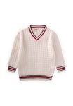Braided V-Neck Sweater for Ages 2-9 in Ecru