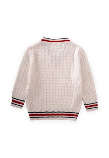 Braided V-Neck Sweater for Ages 2-9 in Ecru