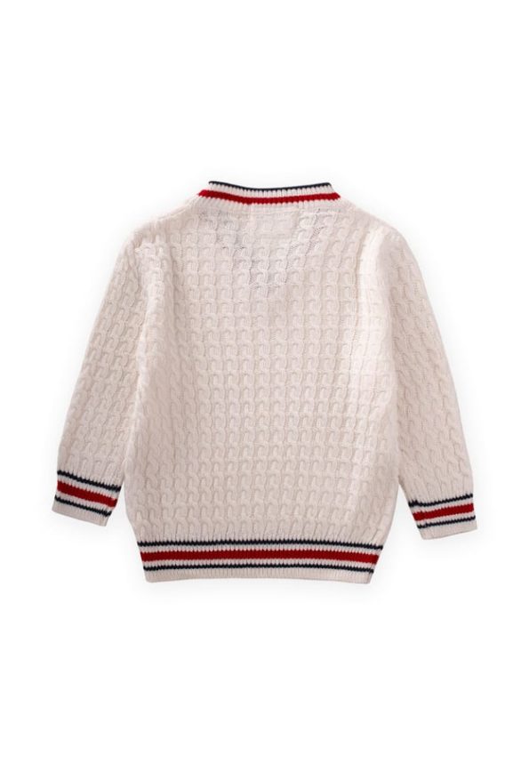 Braided V-Neck Sweater for Ages 2-9 in Ecru