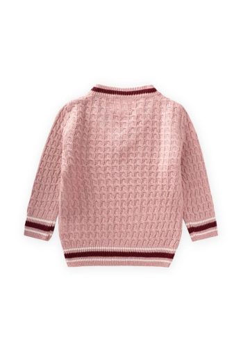 Braided V-Neck Sweater for Ages 2-9 in Dusty Pink