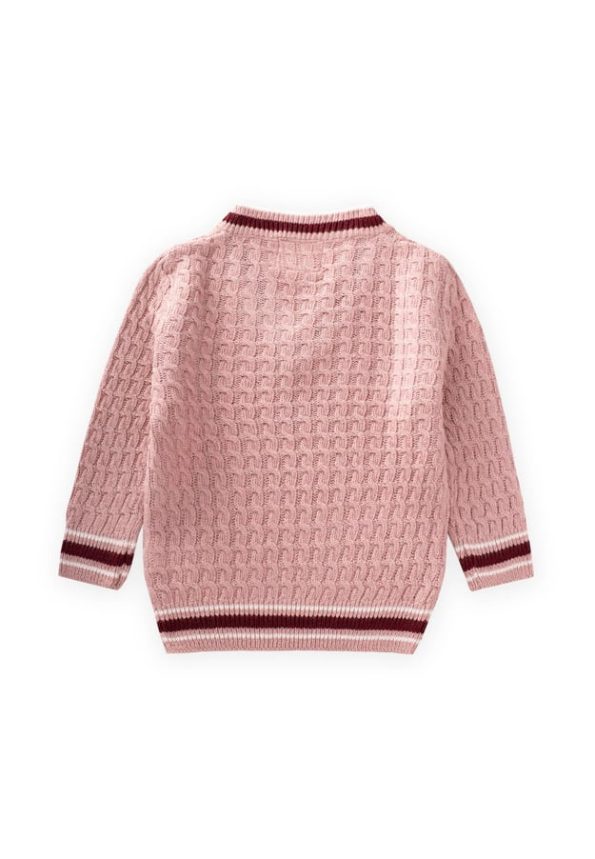Braided V-Neck Sweater for Ages 2-9 in Dusty Pink
