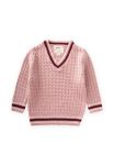 Braided V-Neck Sweater for Ages 2-9 in Dusty Pink