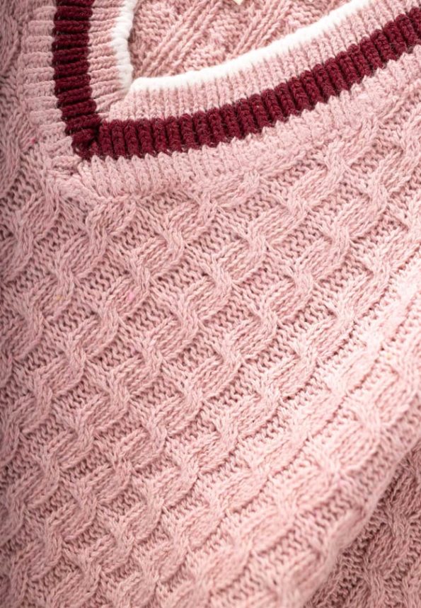 Braided V-Neck Sweater for Ages 2-9 in Dusty Pink
