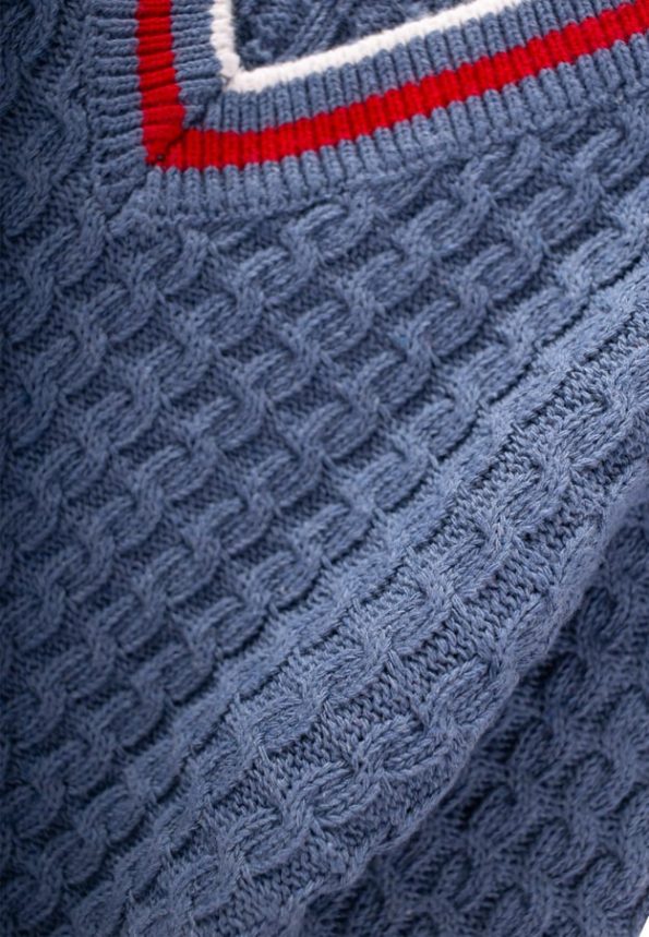 Braided V-Neck Sweater for Ages 2-9 in Indigo Blue