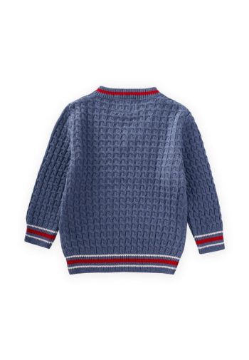Braided V-Neck Sweater for Ages 2-9 in Indigo Blue